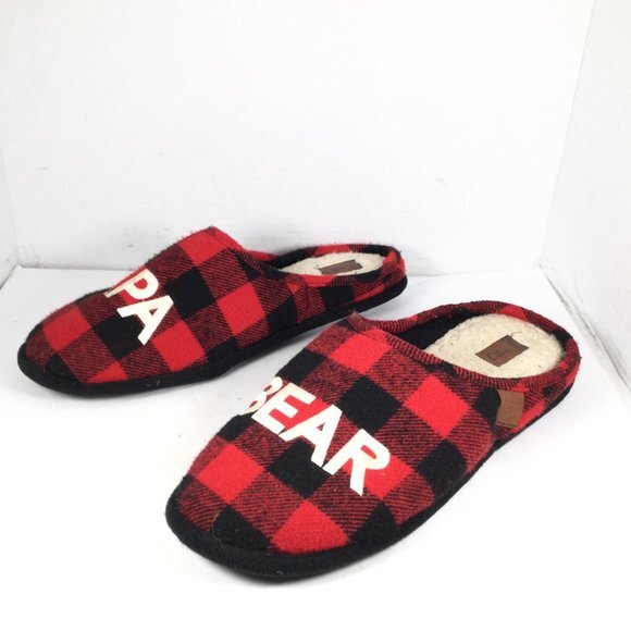 Dearfoams Men's Plaid Papa Bear Slippers Black/Red Size Xlarge 13-14 - Picture 3 of 11